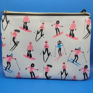 Ruby Cash Oh Holiday Makeup Bag White With Skiers White Pink Pouch